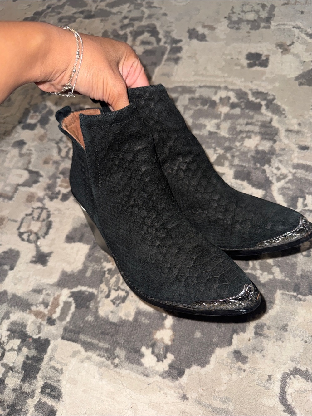 Jeffrey Campbell Black Suede Western Ankle Booties